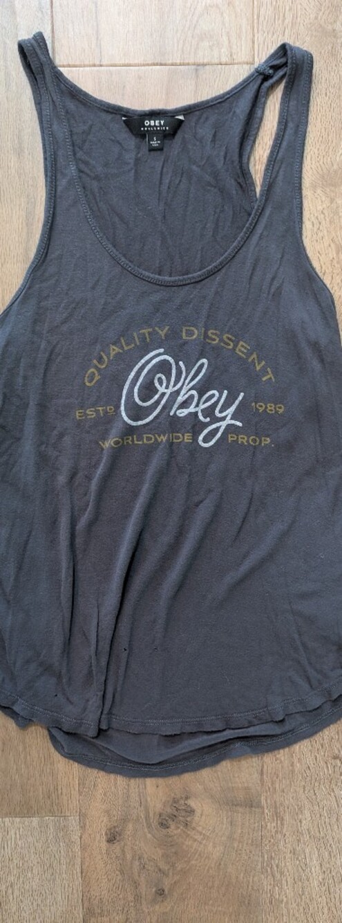 Obey Women’s Black Tank Top with Gold and White Logo